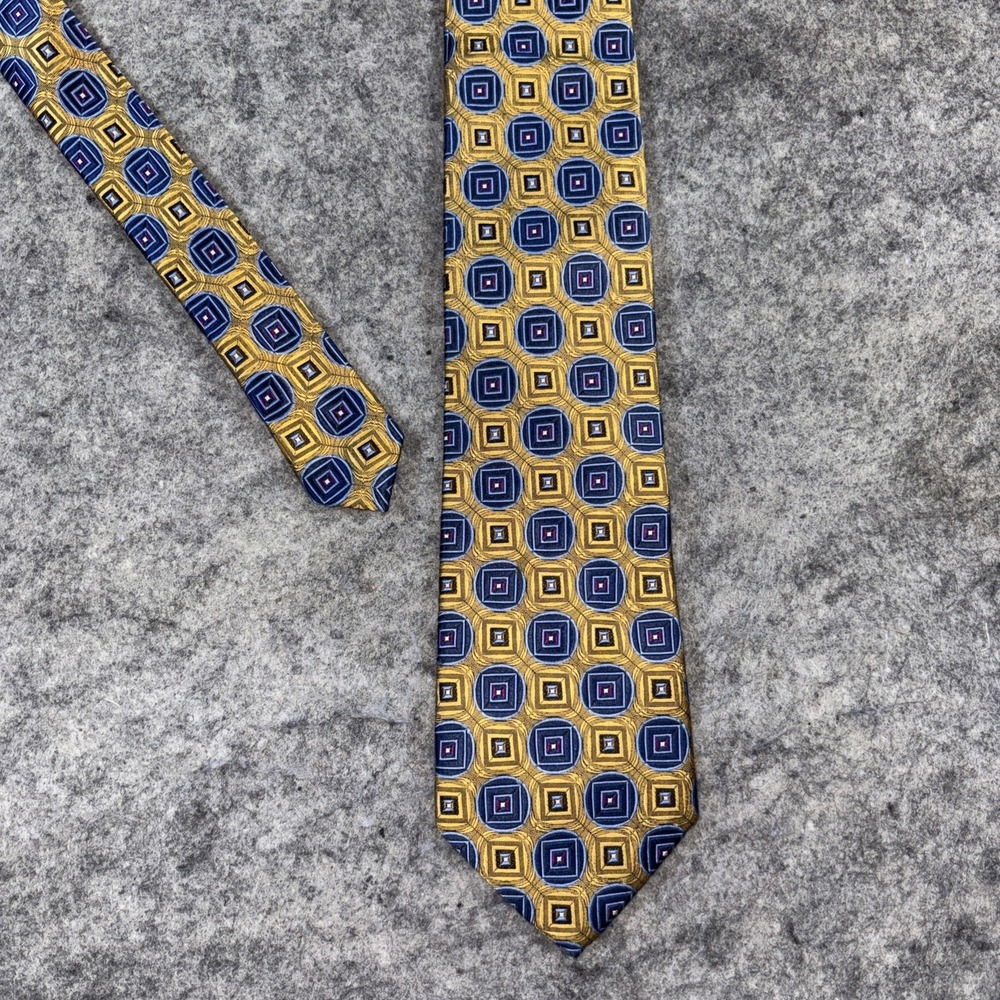Jos.‎ A. Bank Signature Men's Golden Blue Geometric Print 100% Silk Neck Tie